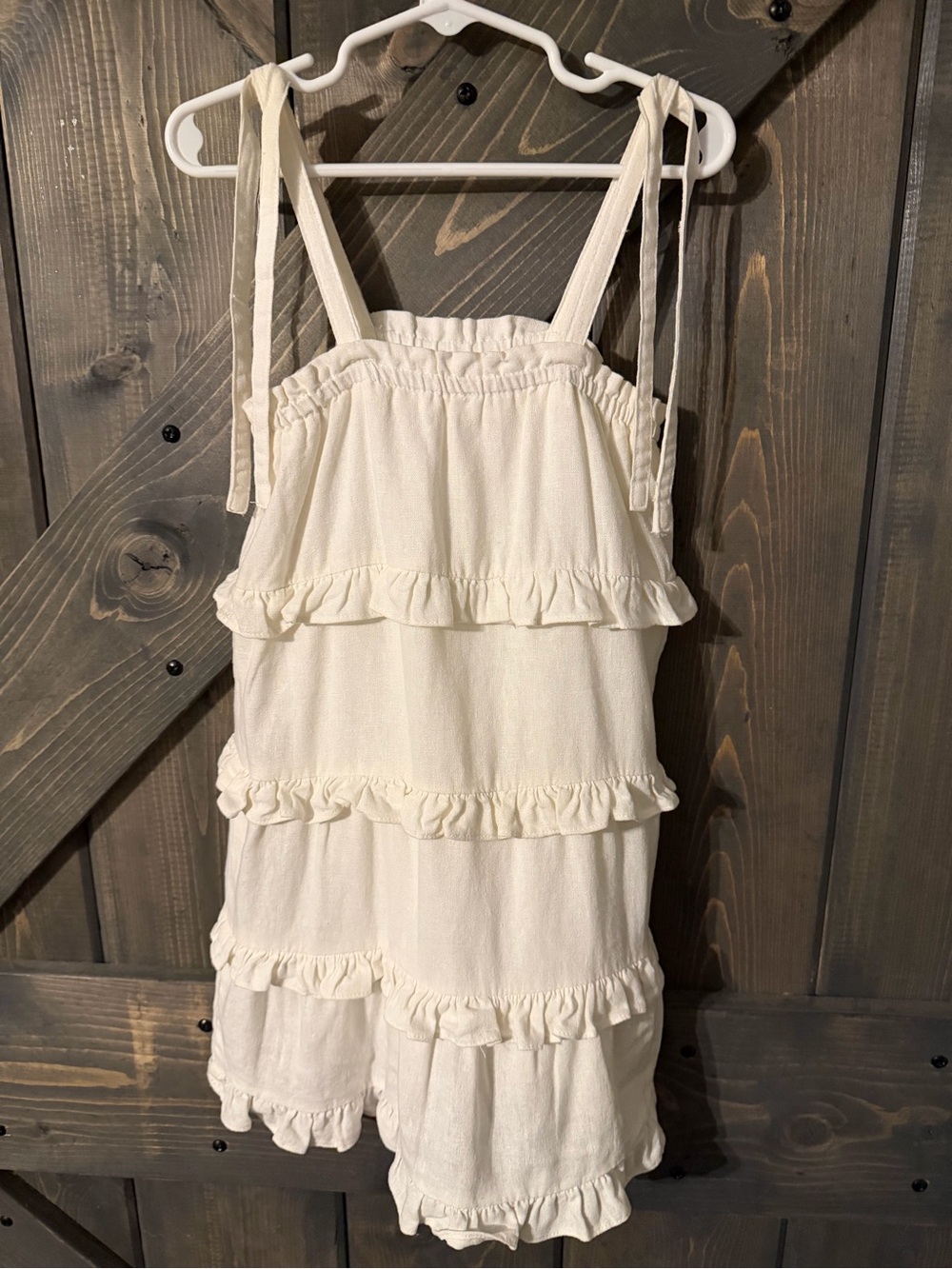 52Seven Littles ruffle Tiered Linen-Blend Sundress with Tie Straps